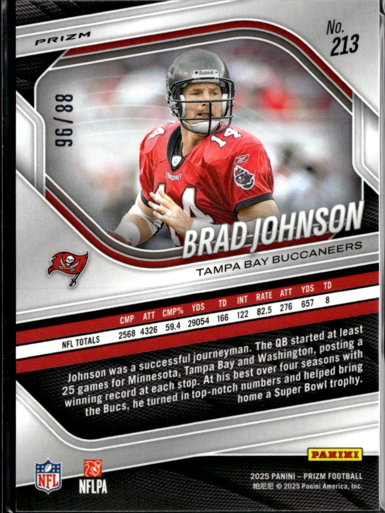 Brad Johnson 2025  Prizm Blue Shimmer 88/96 Tampa Bay Buccaneers