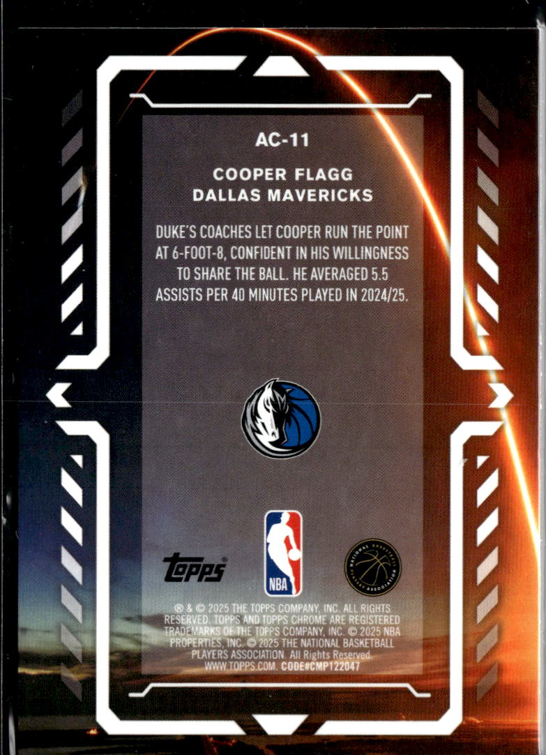 Cooper Flagg 2025 Topps Chrome Activators RC Rookie Dallas Mavericks