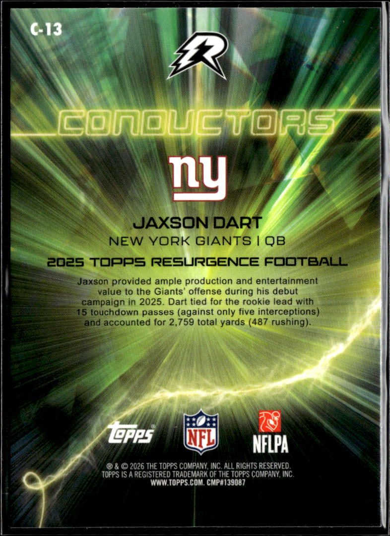 Jaxson Dart 2026 Topps Resurgence Conductors Rookie RC New York Giants