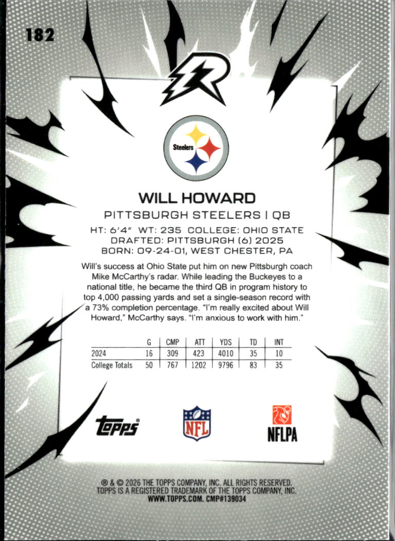 Will Howard 2026 Topps Resurgence Blue Orange Rookie RC Pittsburgh Steelers