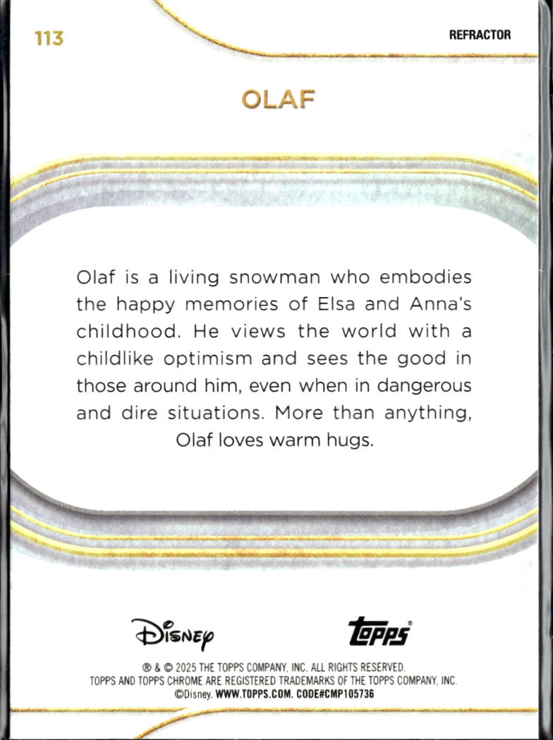 Olaf 2025 Topps Chrome Disney REFRACTOR #113