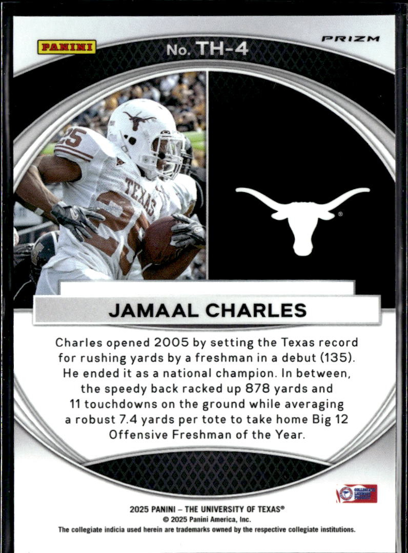 Jamaal Charles 2025 Panini Prizm Trophy Hunting Silver Texas Longhorns