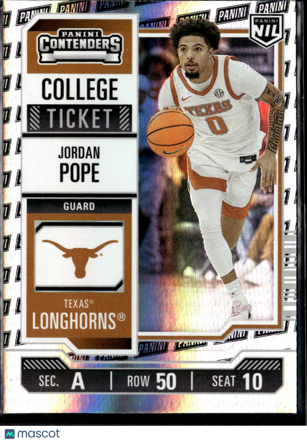 Jordan Pope 2025 Contenders College Ticket Panini Logo Texas Longhorns