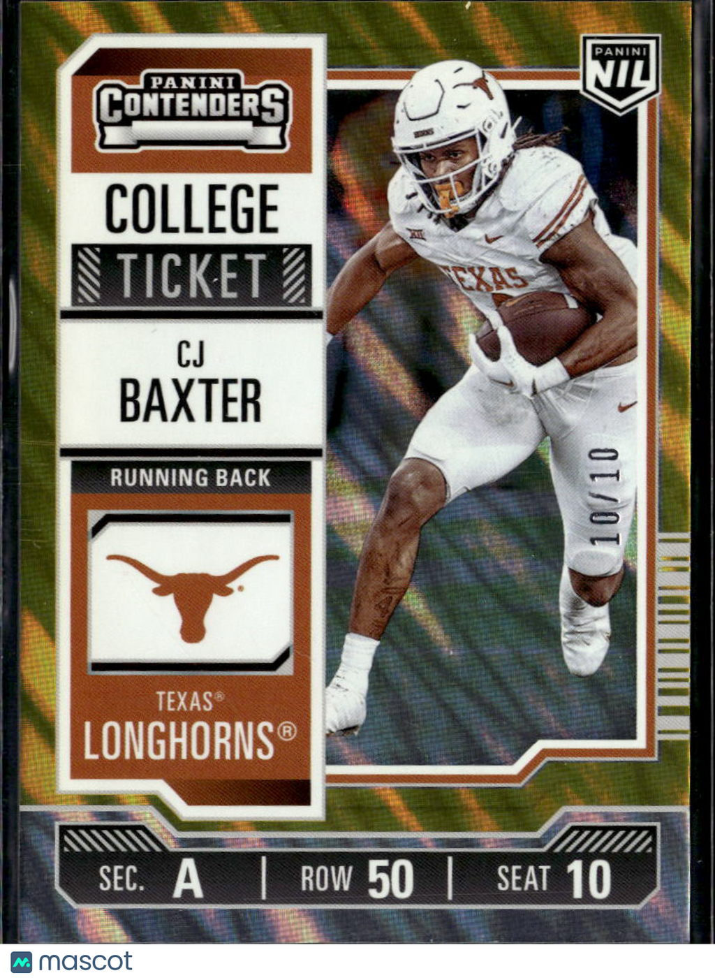 CJ Baxter 2025 Contenders GOLD Rookie RC 10/10 Texas Longhorns