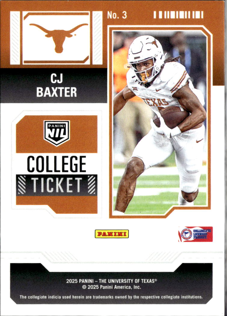 CJ Baxter 2025 Contenders GOLD Rookie RC 10/10 Texas Longhorns