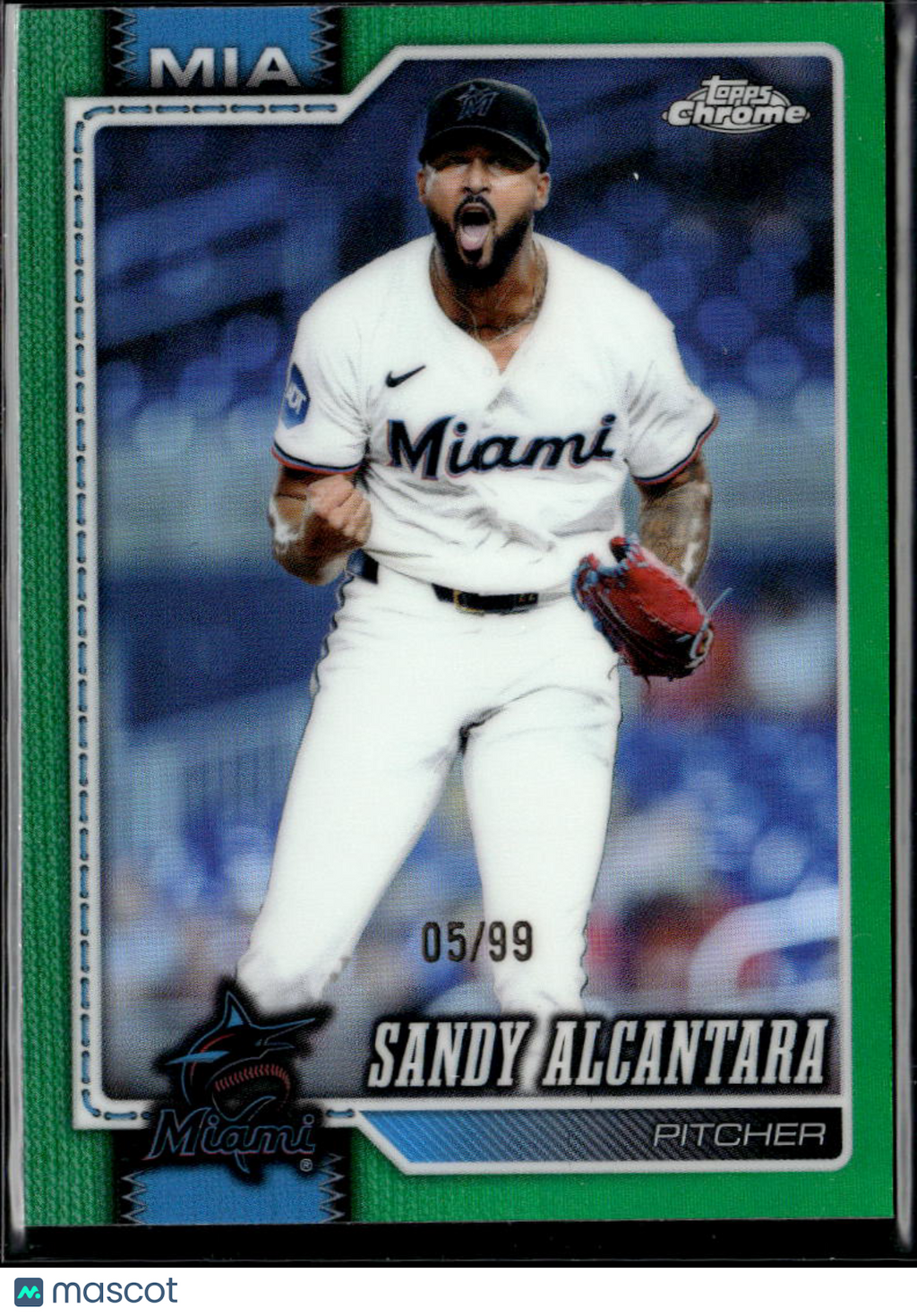 Sandy Alcantara 2026 Topps Chrome Green Refractor 5/99 Miami Marlins