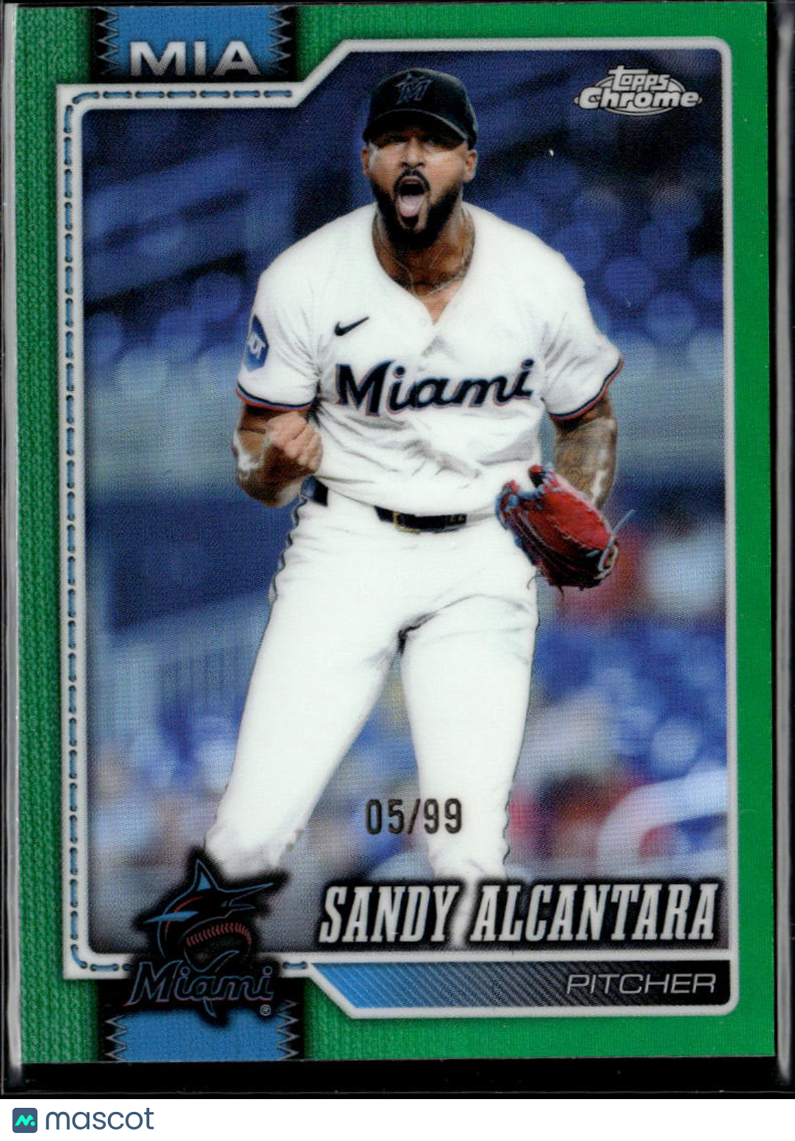 Sandy Alcantara 2026 Topps Chrome Green Refractor 5/99 Miami Marlins