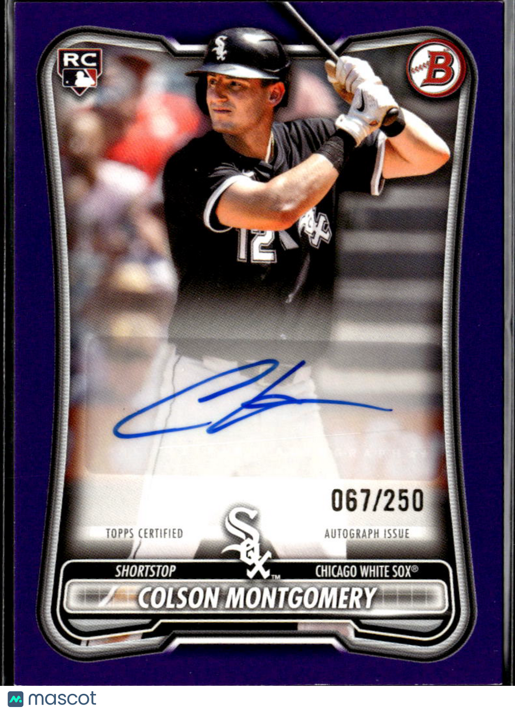 Colson Montgomery 2026 Bowman Auto Autograph Purple RC 67/250 Chicago White Sox