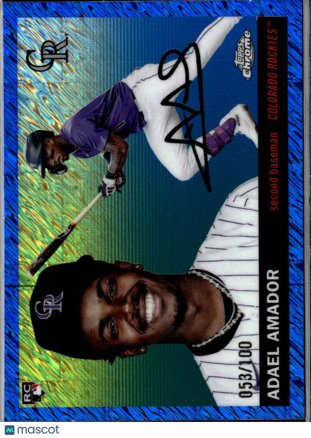 Adael Amador 2025 Topps Chrome RC Auto Blue Wave Refractor /100 Colorado Rockies