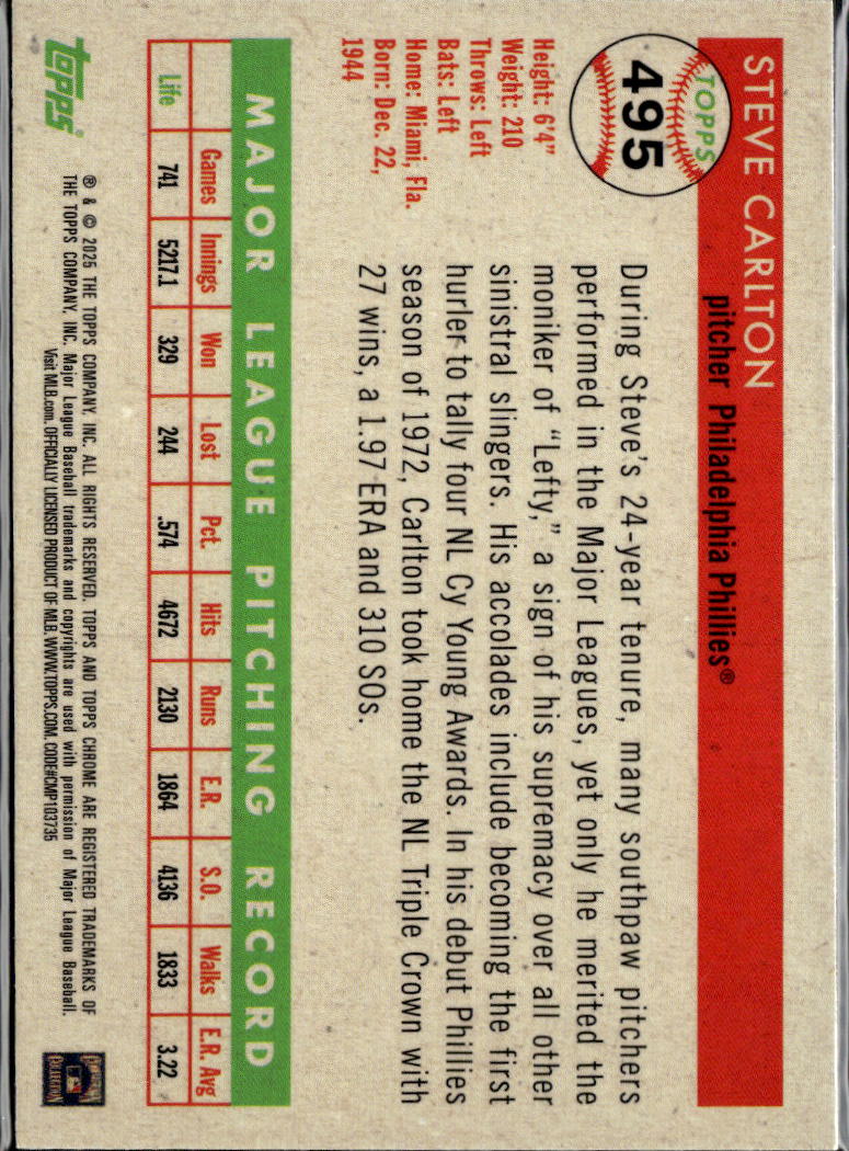 Steve Carlton 2025 Topps Chrome Platinum Rose Gold 21/75 Philadelphia Phillies