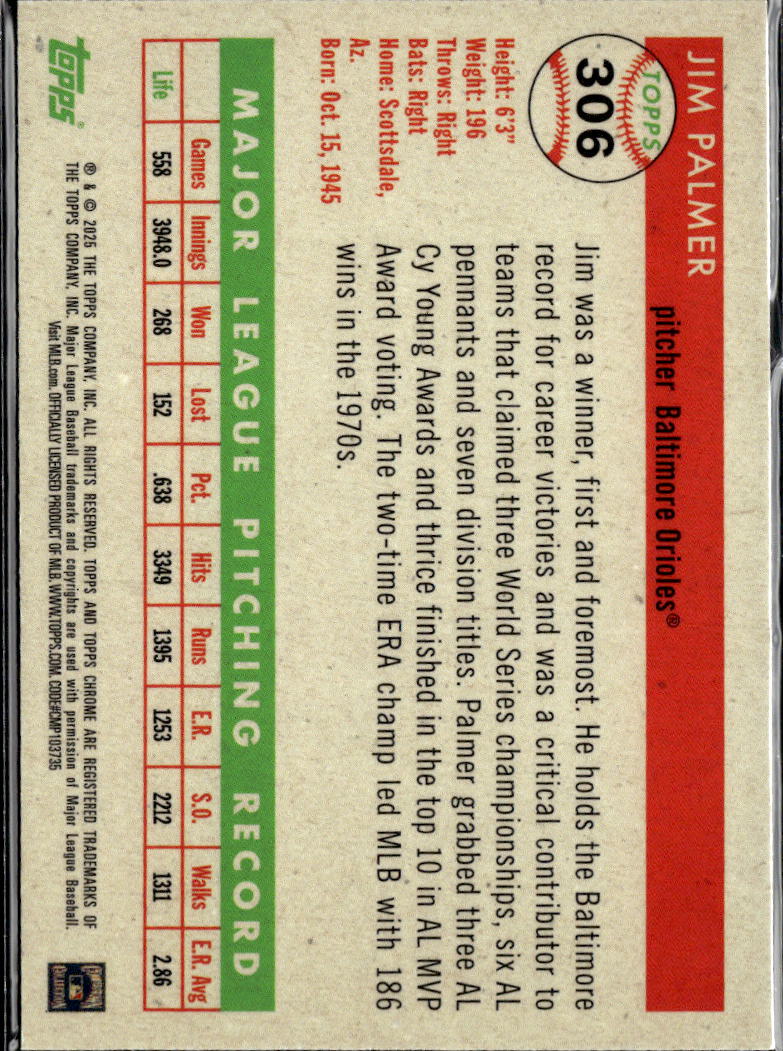Jim Palmer 2025 Topps Chrome Platinum Speckle /150 Baltimore Orioles