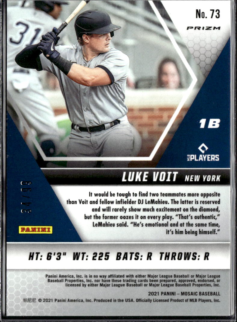 Luke Voit 2021 Mosaic Blue Prizm 34/99 New York Yankees