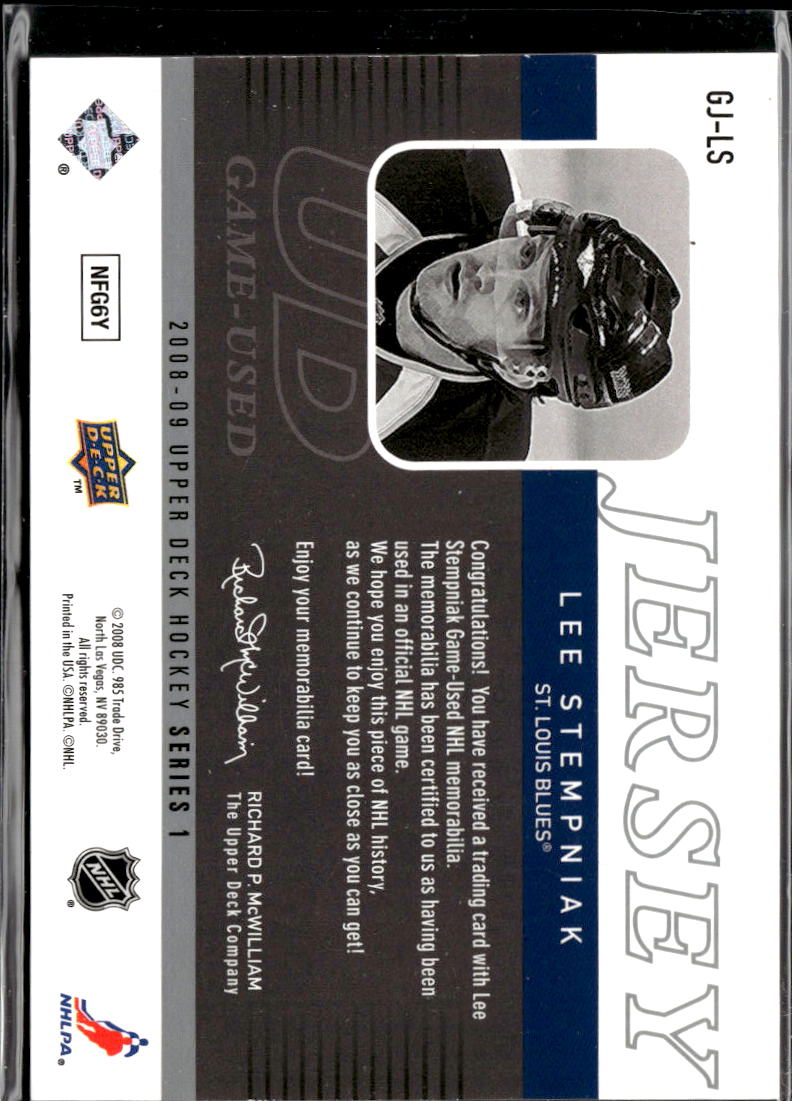 Lee Stempniak 2008 Upper Deck Game Worn Jersey Patch St. Louis Blues