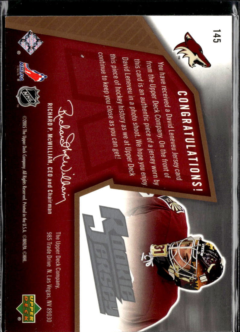 David LeNeveu 2005 Upper Deck SPx 1456/1999 Game Worn Patch Phoenix Coyotes