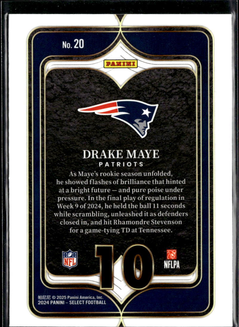Drake Maye 2024 Select Numbers Rookie RC New England Patriots