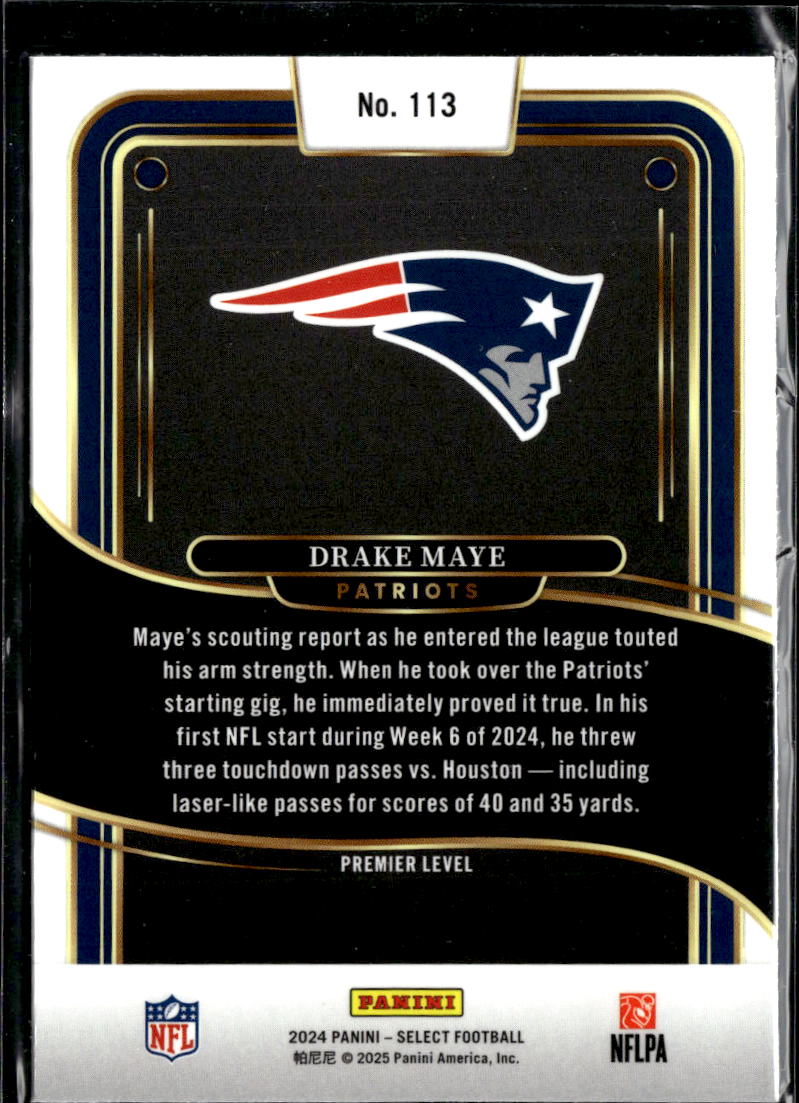 Drake Maye 2024 Select Premier Level Rookie RC New England Patriots