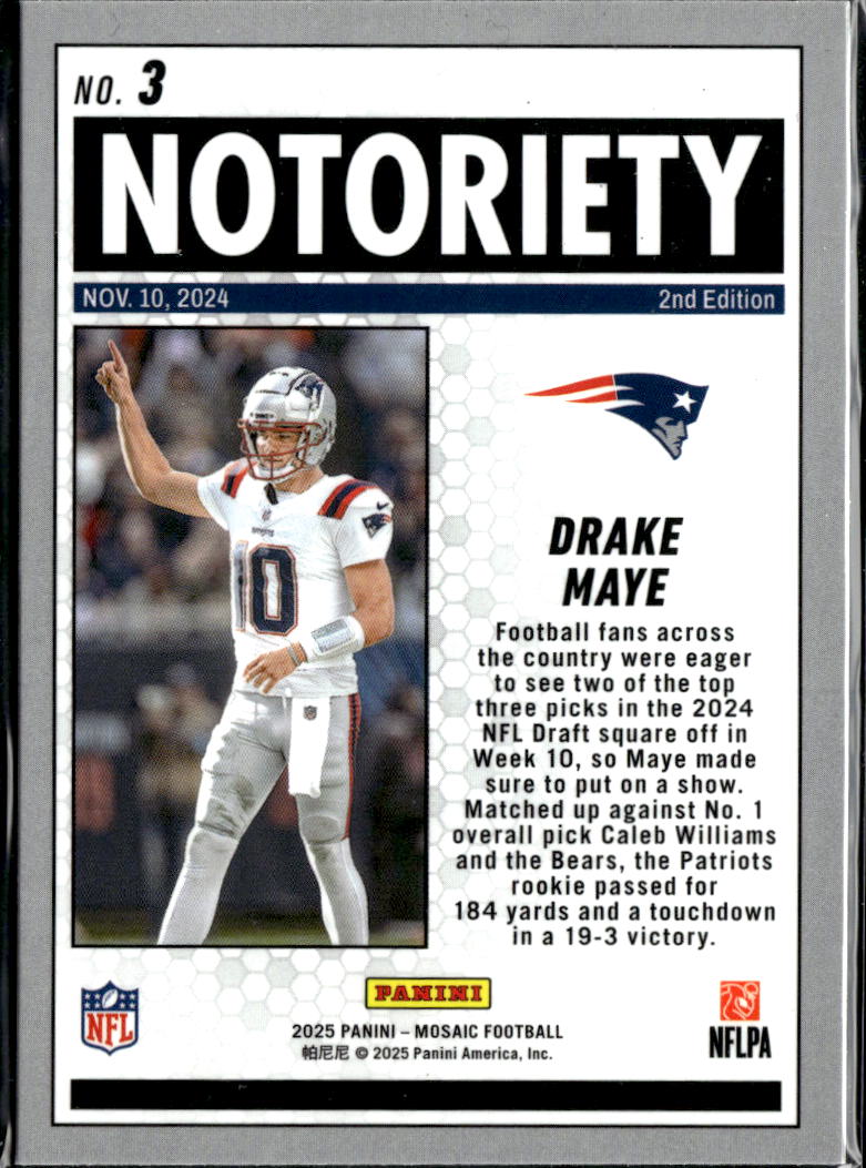 Drake Maye 2025 Mosaic Notoriety Mosaics Prizm New England Patriots