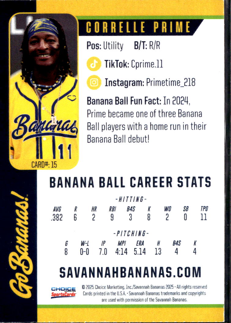 Correlle Prime 2025 Choice Savannah Bananas Savannah Bananas