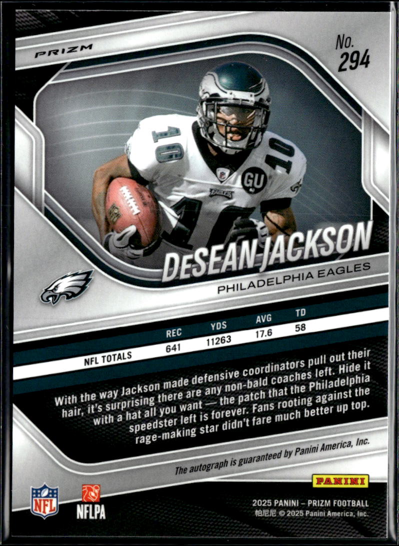DeSean Jackson 2025 Prizm Auto Autograph Silver Philadelphia Eagles
