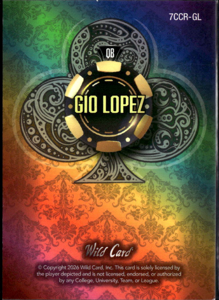 Gio Lopez 2026 Wild Card 7 Card Studs Rookie RC 1/1 North Carolina