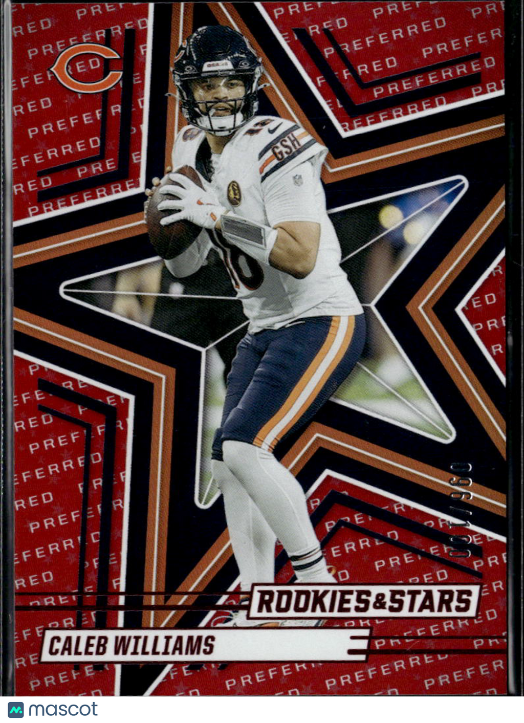 Caleb Williams 2025 Rookies & Stars Preferred Red 96/100 Chicago Bears