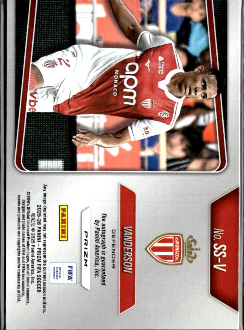 Vanderson 2025 Prizm FIFA Soccer Auto Autograph Red AS Monaco