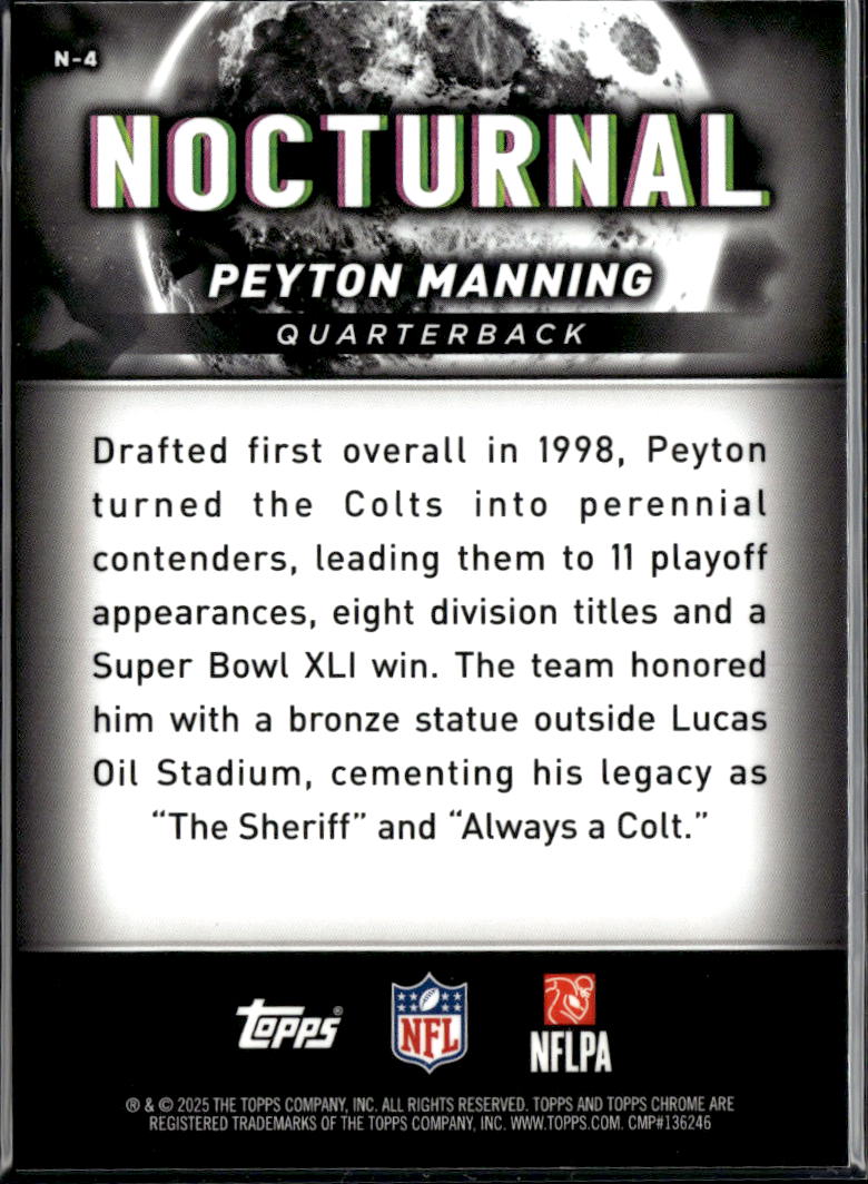 Peyton Manning 2025 Topps Chrome Black Nocturnal SSP CASE HIT Indianapolis Colts