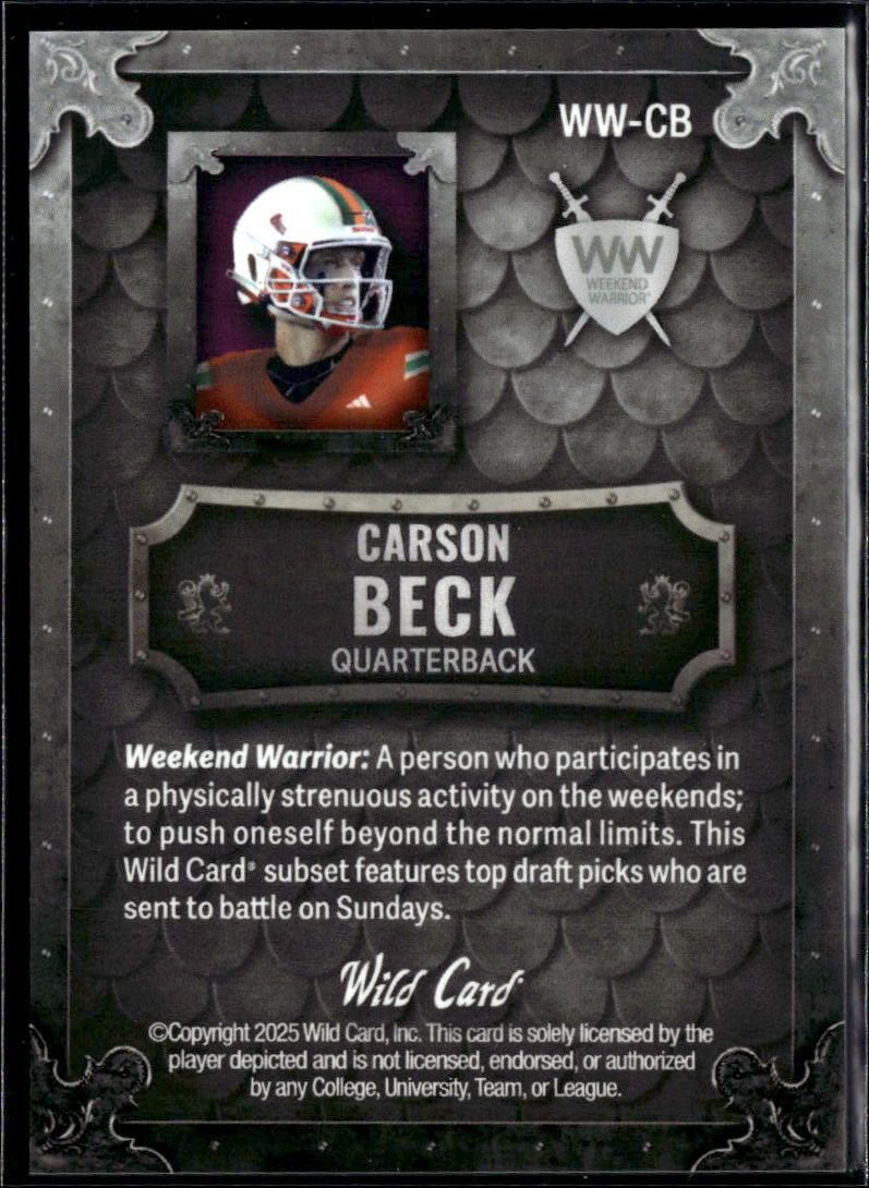 Carson Beck 2025 Wild Card Matte Weekend Warrior Rookie Cardinals 15/15