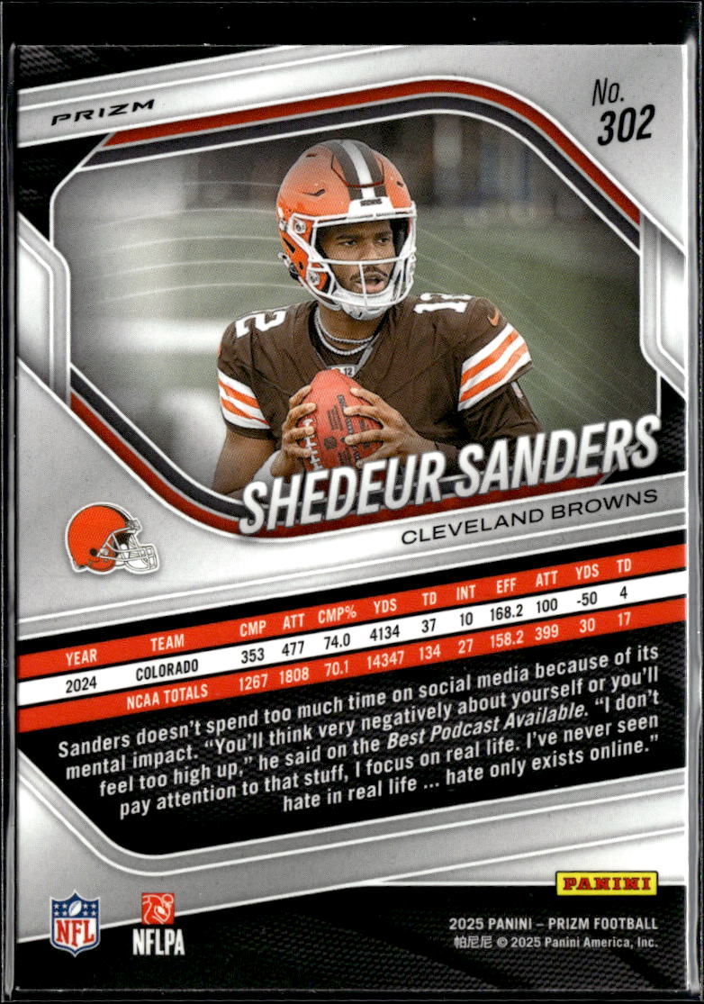 Shedeur Sanders 2025 Panini Prizm RC Green Pulsar Rookie Cleveland Browns