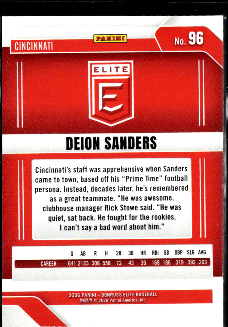 Deion Sanders 2026 Elite Status Red 385/499 Cincinnati Reds