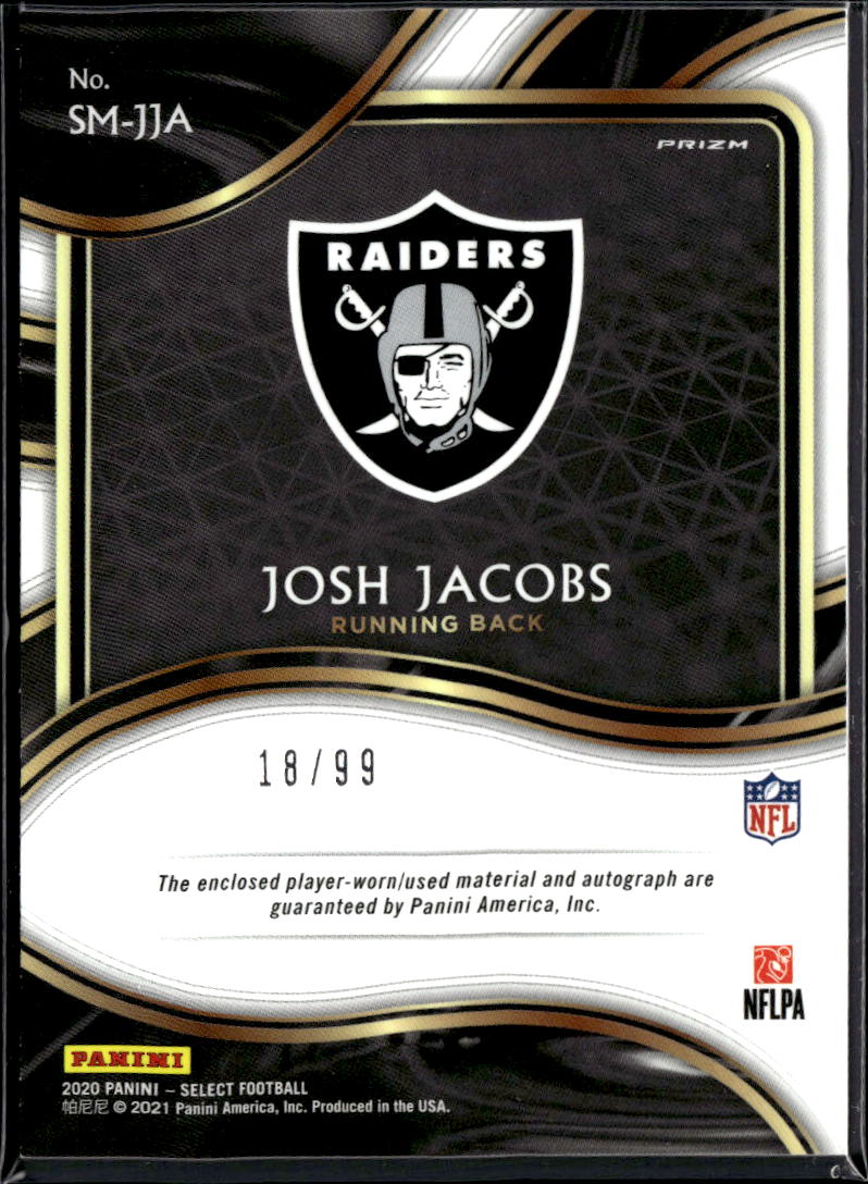 Josh Jacobs 2020 Select Auto Autograph Jersey Patch 18/99 Las Vegas Raiders