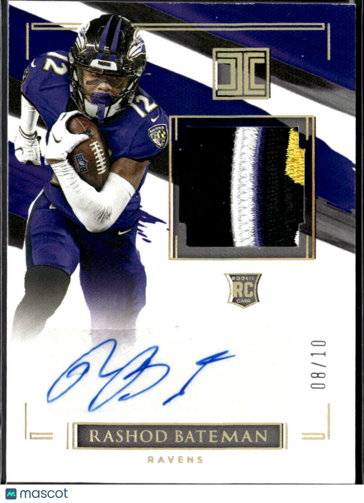 Rashod Bateman 2021 Impeccable Auto Autograph LOGO Patch RC /10 Baltimore Ravens