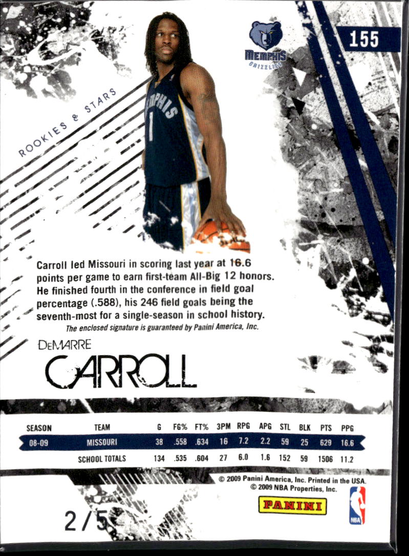 DeMarre Carroll 2009 Rookies & Stars Auto Autograph NBA LOGOMAN 2/5 Grizzlies