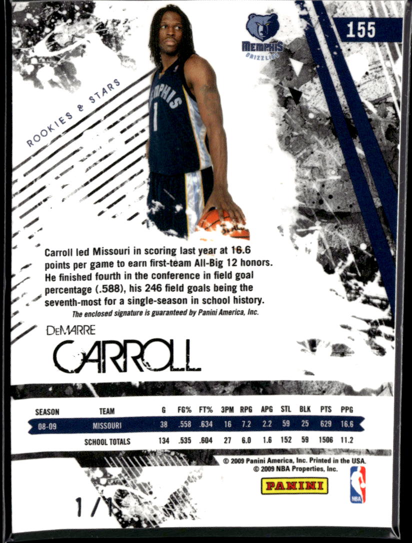 DeMarre Carroll 2009 Rookies & Stars Auto Autograph LOGO Patch 1/1 Grizzlies