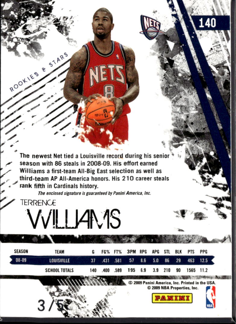 Terrence Williams 2009 Rookies & Stars Auto Autograph NBA LOGOMAN 3/5 Nets