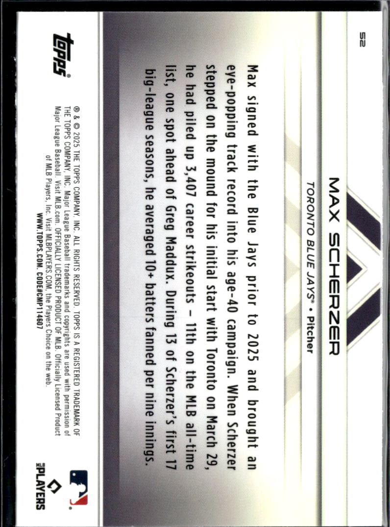 Max Scherzer 2025 Topps Transcendent Vatiation Toronto Blue Jays