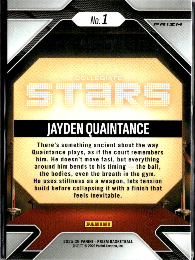 Jayden Quaintance 2026 Prizm Collegiate Stars Red Wave RC 78/299