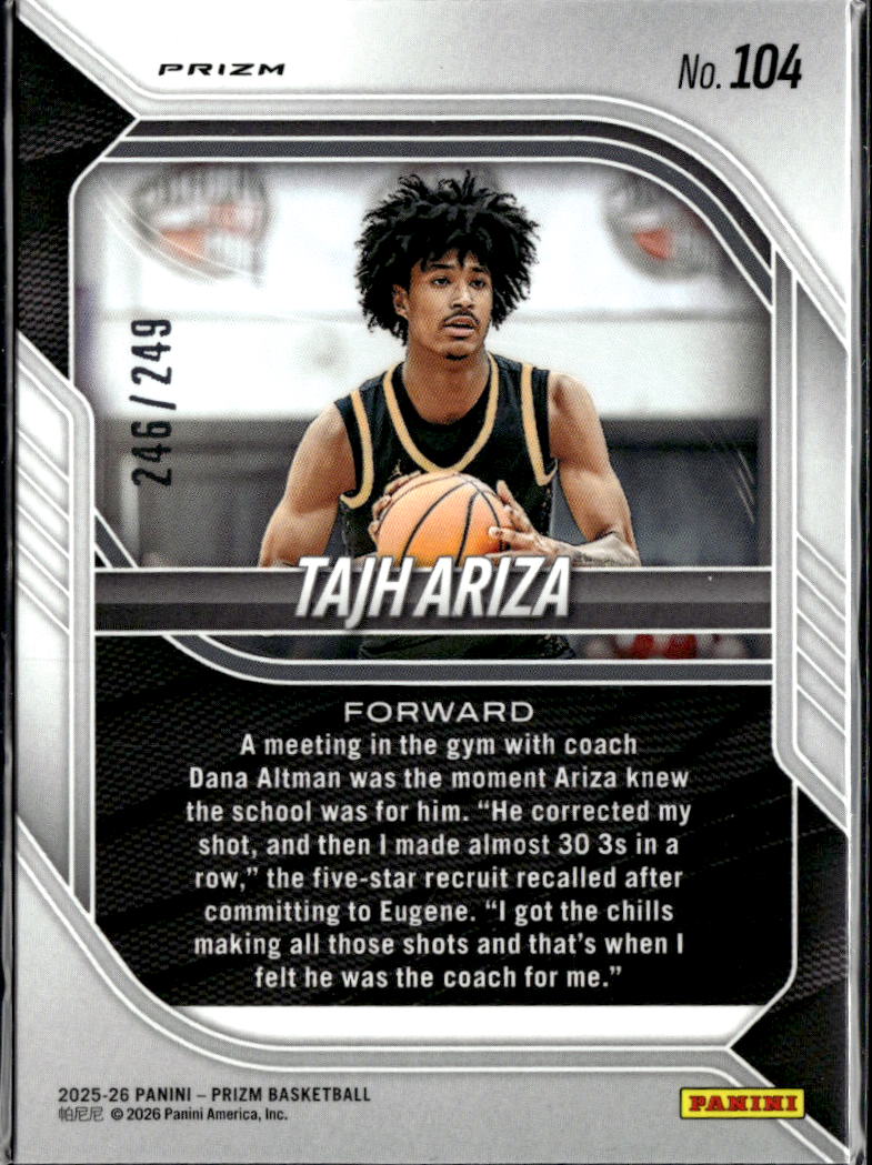 Tajh Ariza 2026 Panini Prizm Blue Wave RC 246/249 Oregon Ducks
