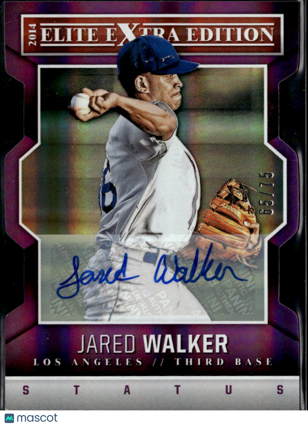 Jared Walker 2014 Elite Extra Auto Autograph Purple 65/75 Los Angeles Dodgers
