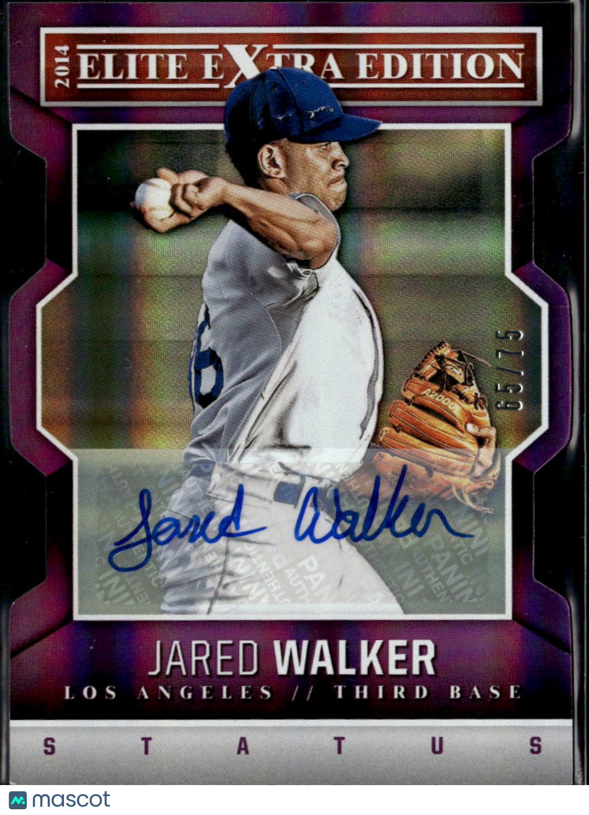 Jared Walker 2014 Elite Extra Auto Autograph Purple 65/75 Los Angeles Dodgers