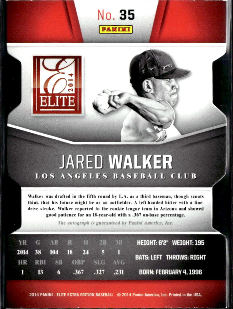 Jared Walker 2014 Elite Extra Auto Autograph Purple 65/75 Los Angeles Dodgers