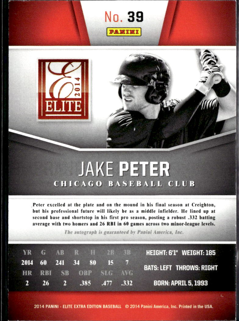 Jake Peter 2014 Elite Extra Auto Autograph RC 732/799 Chicago White Sox