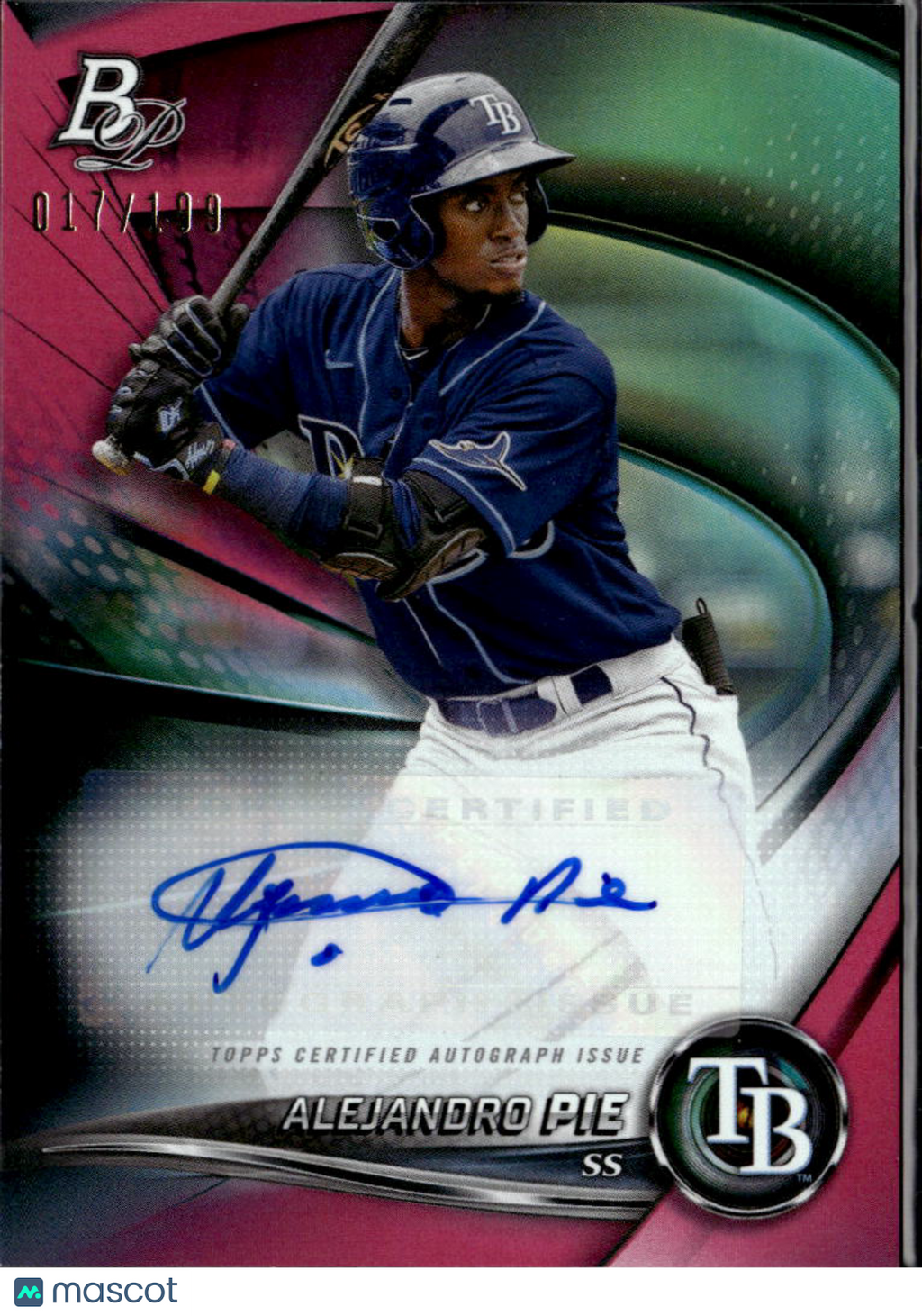 Alejandro Pie 2022 Bowman Platinum Auto Autograph Pink /199 Tampa Bay Rays