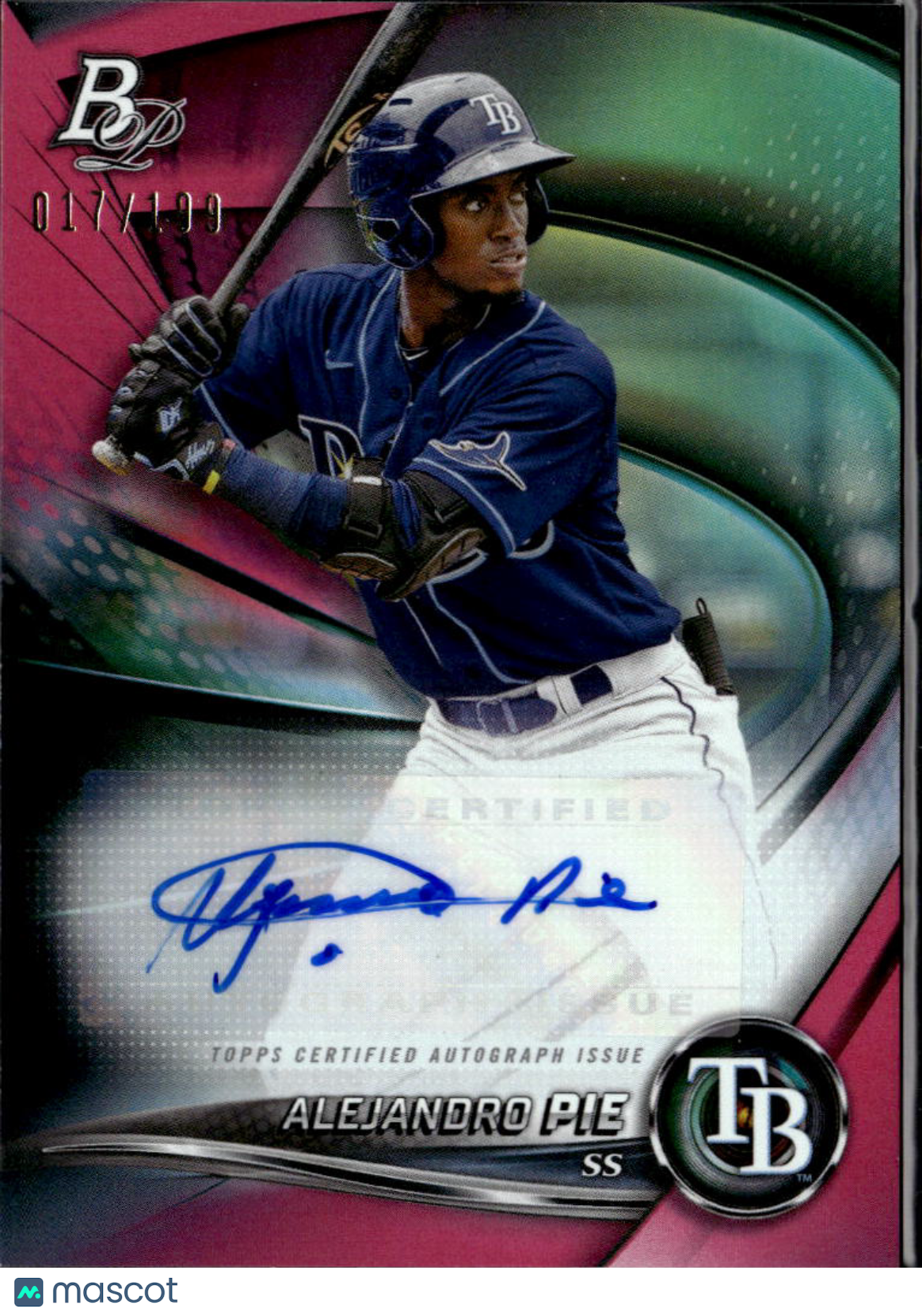 Alejandro Pie 2022 Bowman Platinum Auto Autograph Pink /199 Tampa Bay Rays