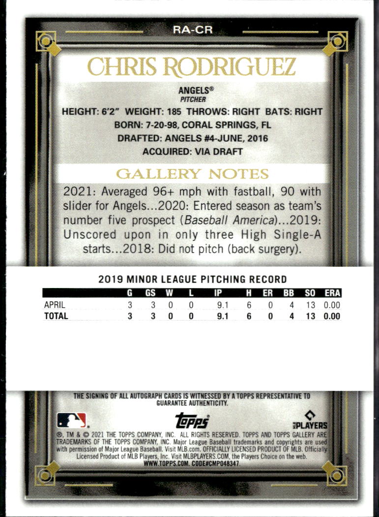 Chris Rodriguez 2021 Topps Gallery RC Auto Autograph  Los Angeles Angels