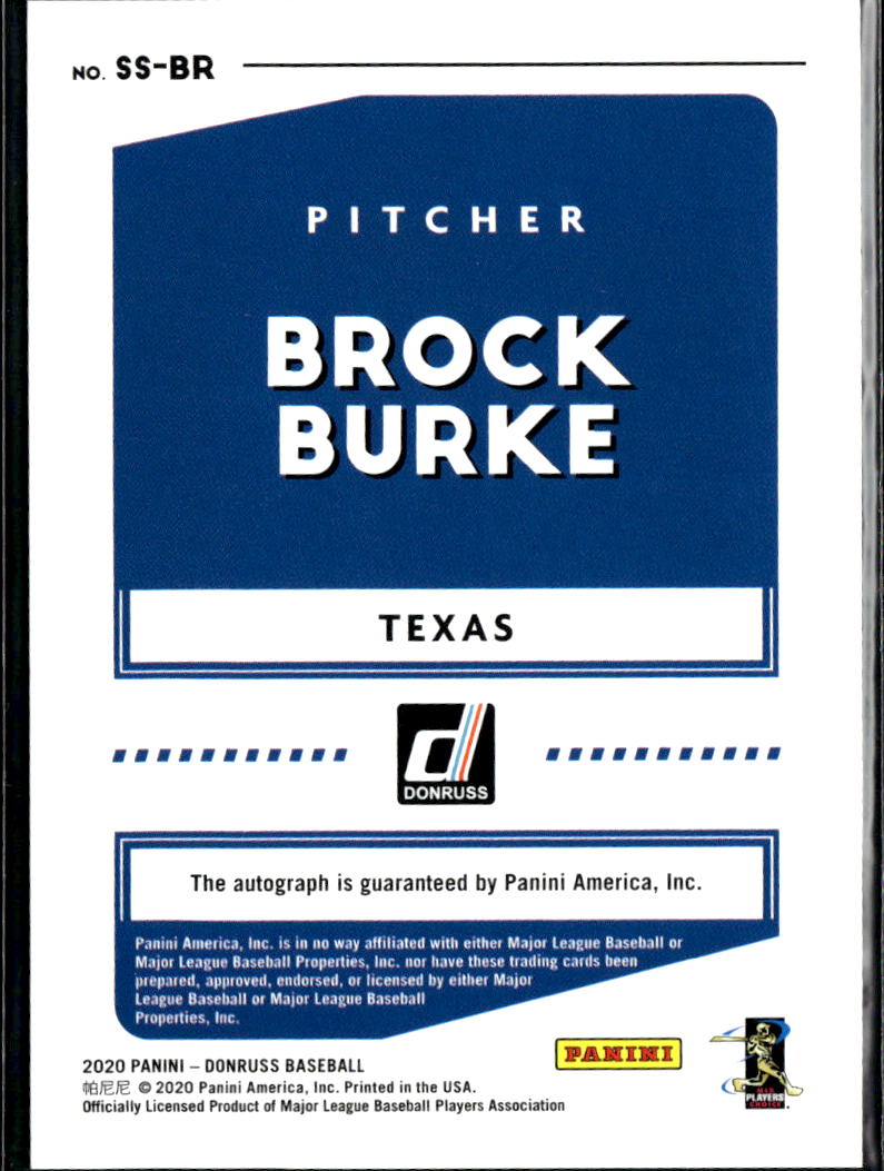 Brock Burke 2020 Donruss Signature Series Auto Autograph Texas Rangers
