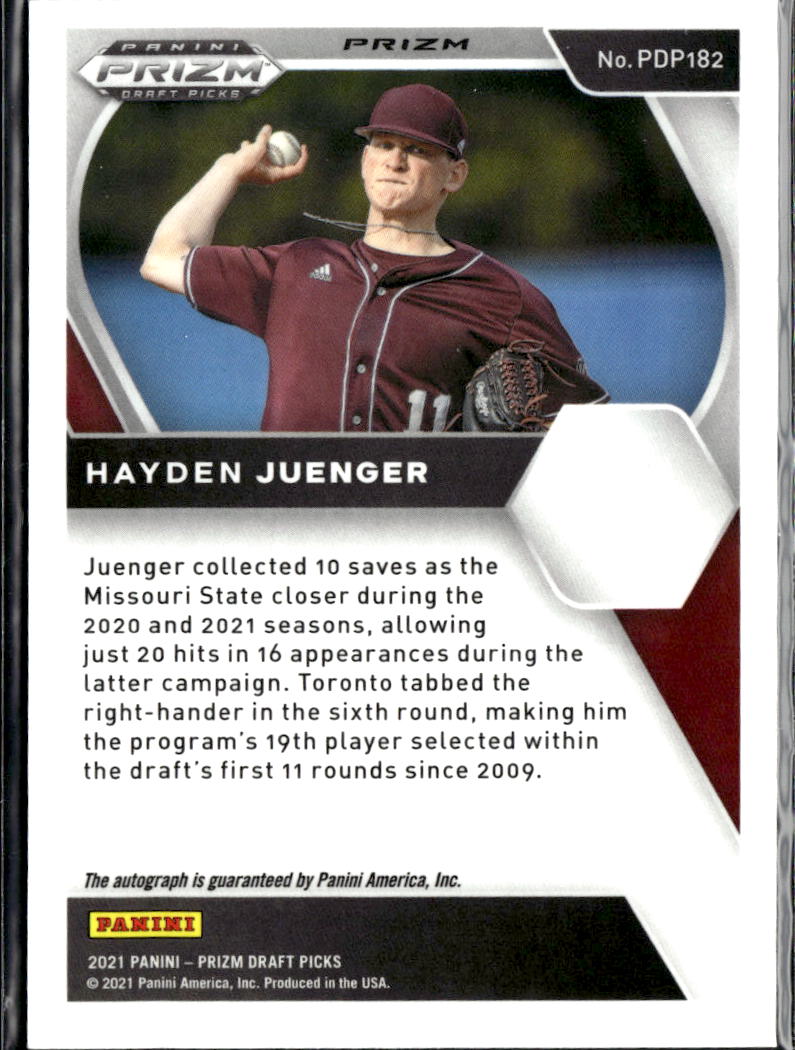 Hayden Juenger 2021 Panini Prizm Draft Picks Auto Autograph Blue Jays