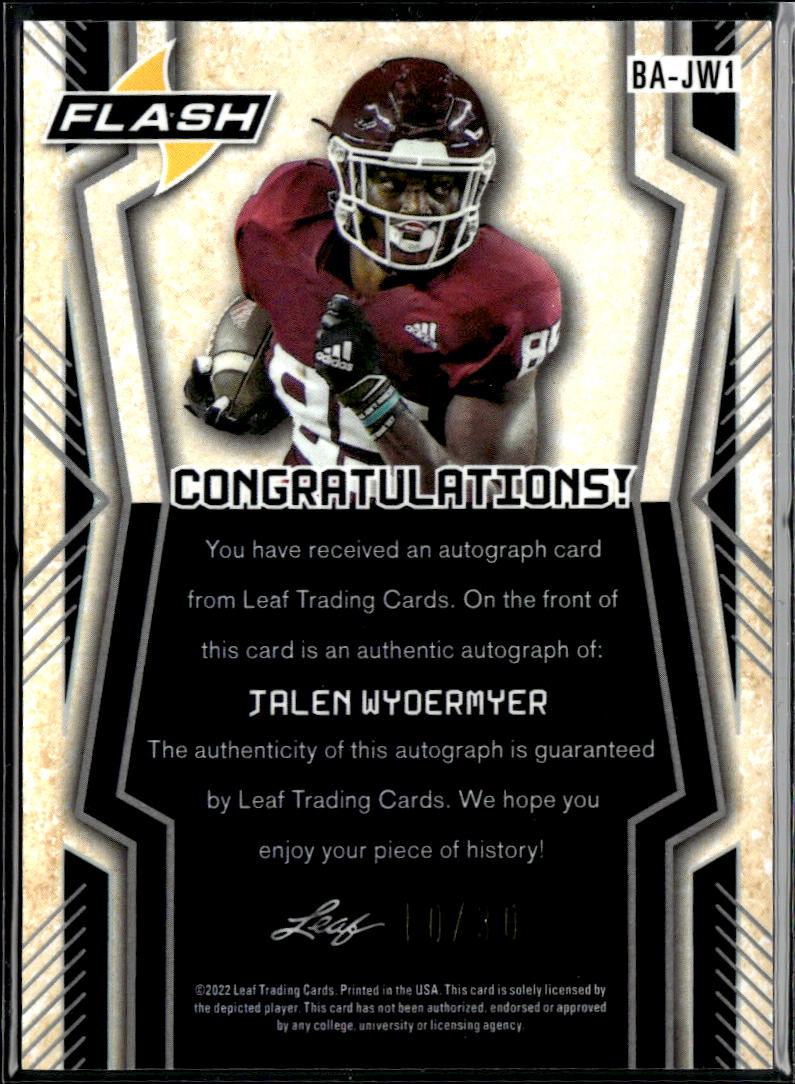 Jalen Wydermyer 2022 Leaf Flash RC Auto Autograph RC Texas A&M 10/30