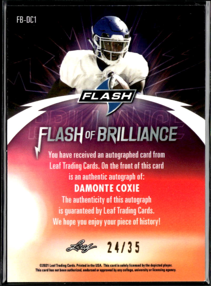 Damonte Coxie 2021 Leaf Flash Flash of Brilliance Auto Autograph RC 24/35