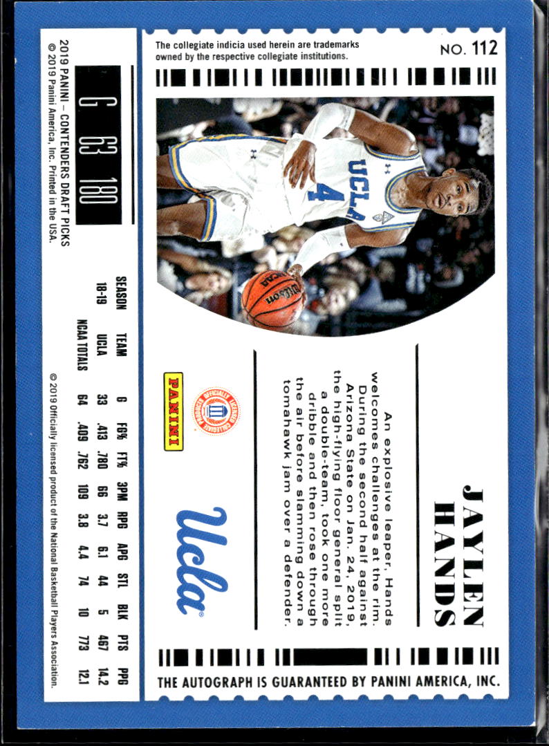 Jaylen Hands 2019 Contenders Draft Auto Autograph RC UCLA Bruins